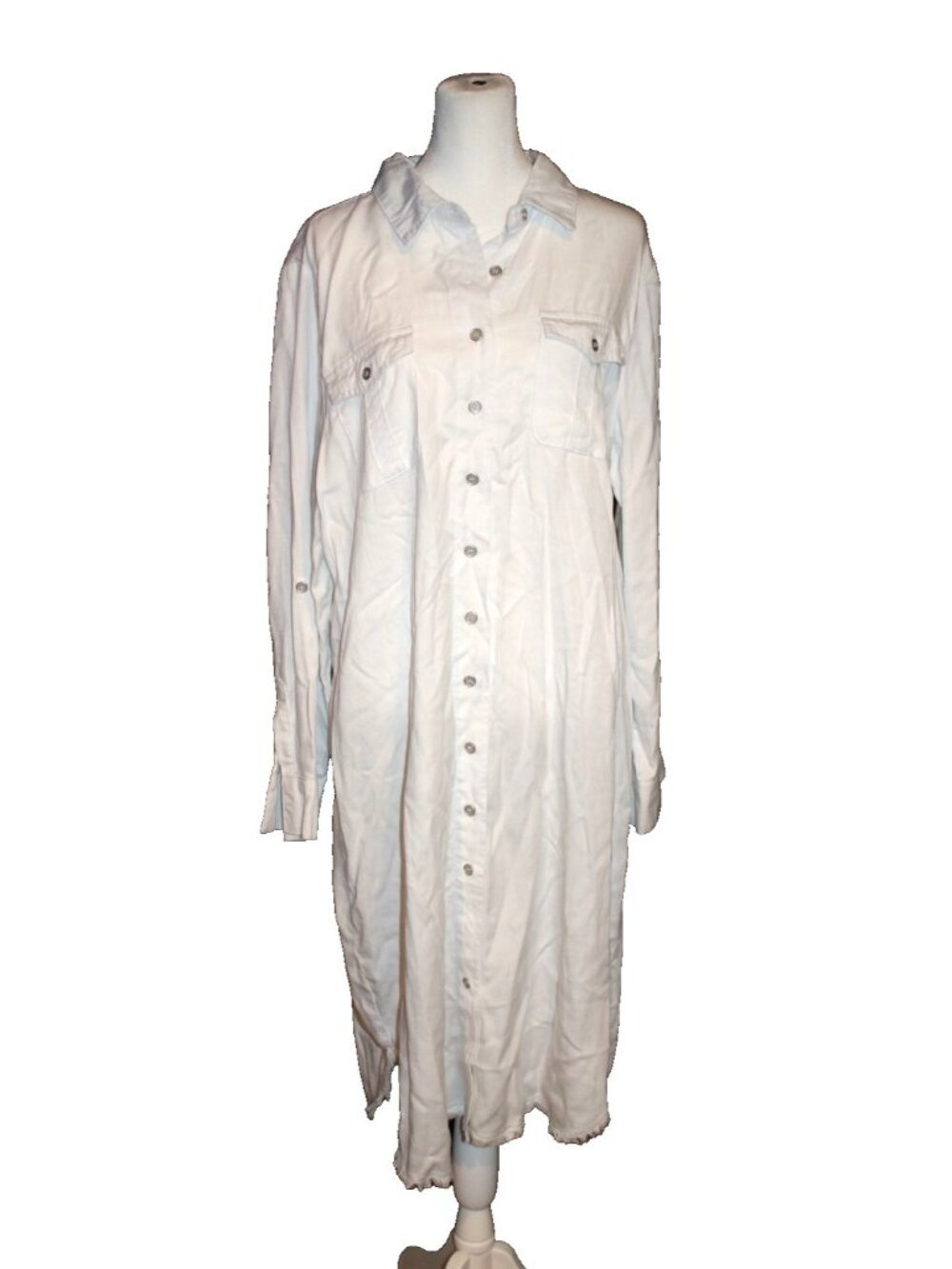 Reba White Collared Button-up Midi Dress V-Neck Long Sleeve Size XL NEW